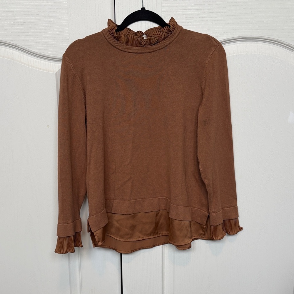 The Limited Brown Ruffle Trim Blouse